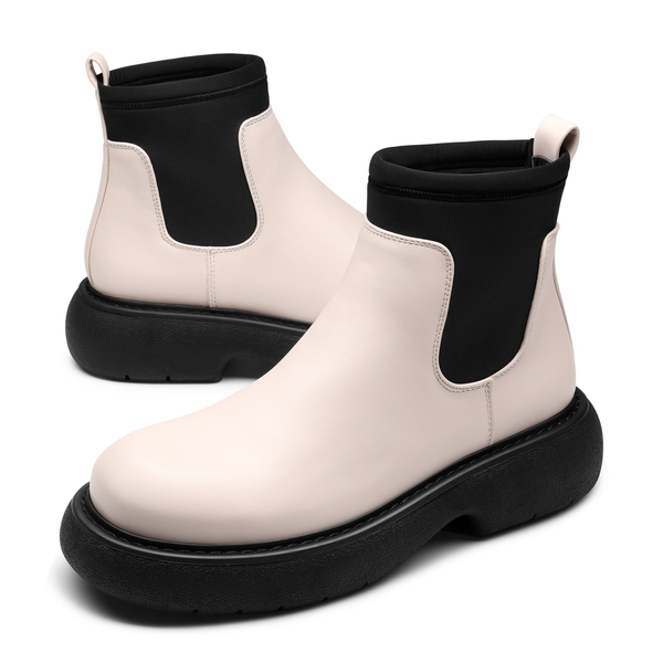Elastic Platform Chelsea Booties - BEIGE WHITE - 4